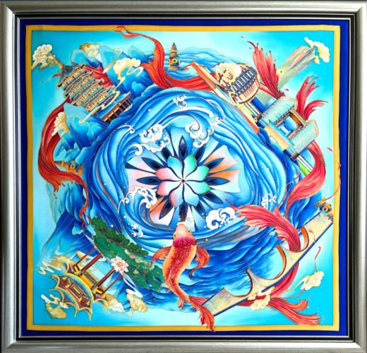 喜得宝文创丝巾《@钱潮》数码大方巾 杭州丝绸100%桑蚕丝素绉缎 商品图5