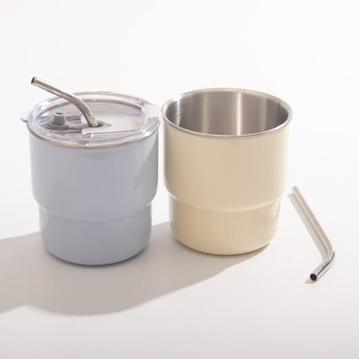 【吸管随手杯】随手杯纯色咖啡吸管水杯漱口杯子不锈钢内胆带盖喝水 商品图3