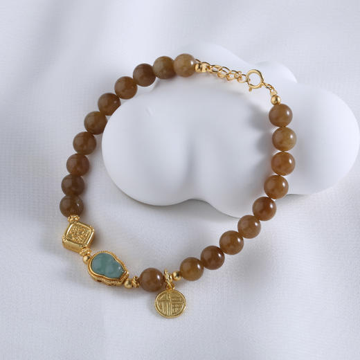 【宏艺珠宝】暖玉金韵福串糖料和田玉银镶嵌危料翡翠·银s925和田玉手串﹝主体为晶石类、天然玉石类产品不支持以旧换新﹞ 商品图0