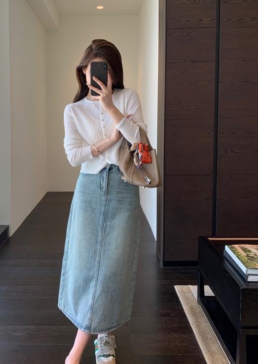 J家原单高级感烫钻显腿长高腰A字开叉半身裙 商品图2