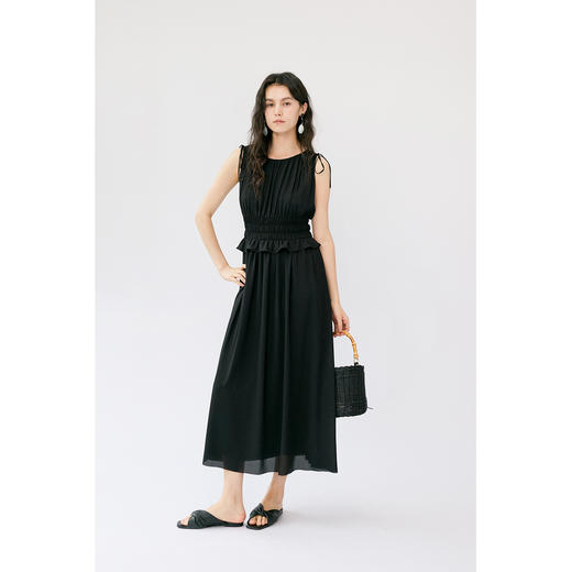 HeyDress法式抽褶连衣裙女夏季收腰垂感小黑裙高级赫本风气质裙子 商品图0