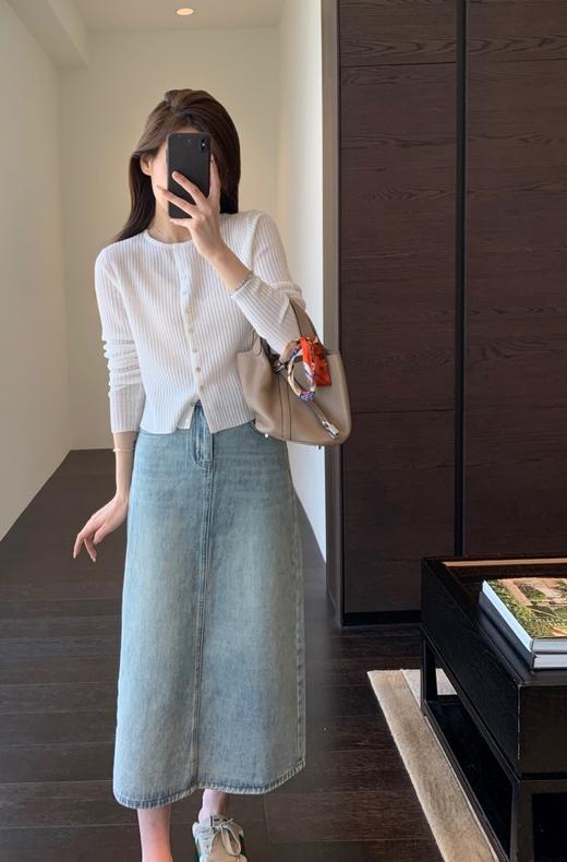 J家原单高级感烫钻显腿长高腰A字开叉半身裙 商品图1