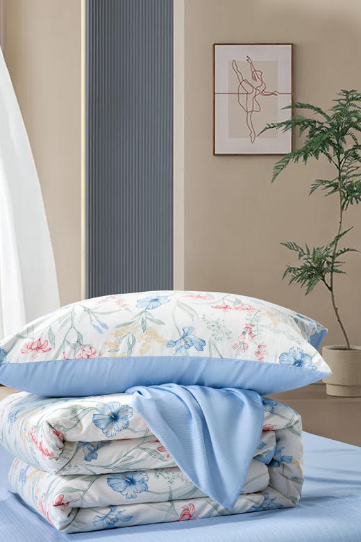 水星家纺A类全涤印花四件套蓝韵花影 商品图1