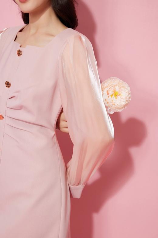 Le Malene 高级粉色拼接网纱褶皱连衣裙 19876 商品图4