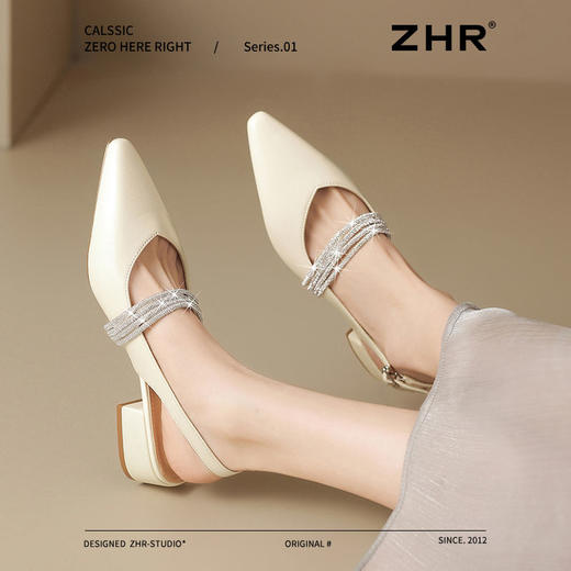 ZHR则则法式尖头凉鞋2025新款气质百搭水钻一字包头凉鞋女鞋单鞋 商品图9