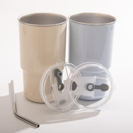 【吸管随手杯】随手杯纯色咖啡吸管水杯漱口杯子不锈钢内胆带盖喝水 商品图1