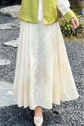 Le Malene 米白色新中式国风提花马面裙半裙 19988