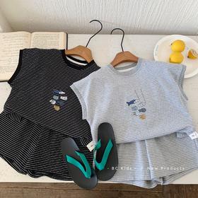 【YW】无忧购儿童装小鱼条纹背心+休闲短裤两件套H0188（截单后3-5天发货)