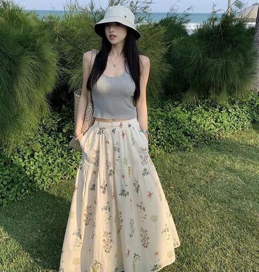 LONGNVFAIR郎奴华菲纯棉夏日印花米色裙 仙女裙 半裙/连衣裙 商品图5