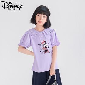 迪士尼女童泡泡袖上衣夏季儿童短袖T恤女大童打底衫薄款女孩夏装