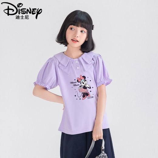迪士尼女童泡泡袖上衣夏季儿童短袖T恤女大童打底衫薄款女孩夏装 商品图0