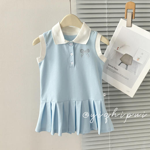 巴鲁熊学院风连衣裙女童休闲POLO领百褶裙公主连衣裙背心裙 商品图2