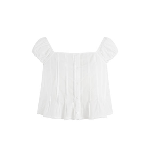 HeyDress法式方领短袖女夏季新款花苞袖衬衫减龄设计感白色上衣 商品图4