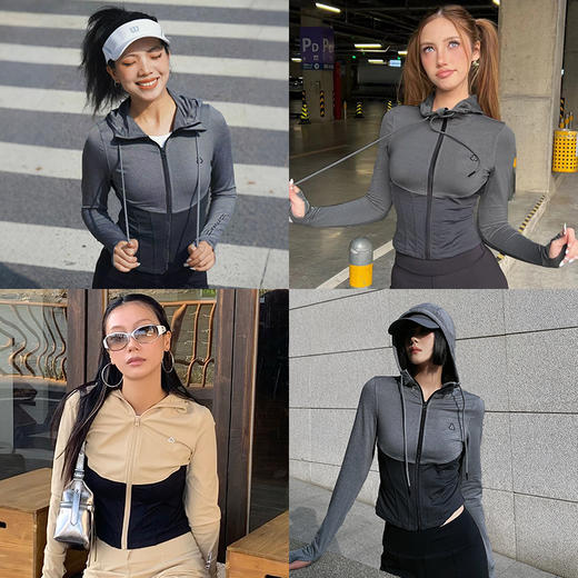 TITIKA 小蛮腰撞色运动外套秋冬短款修身连帽透气健身夹克上衣11023 商品图4