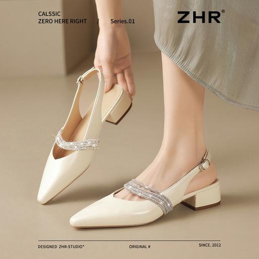 ZHR则则法式尖头凉鞋2025新款气质百搭水钻一字包头凉鞋女鞋单鞋 商品图3