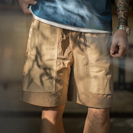 工装优选山系速干卡其色短裤大口袋梭织直筒薄款沙滩五分裤男夏季 商品图4