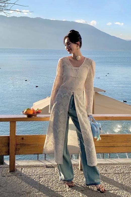 LNNNS 米色蕾丝钩花长款罩衫连衣裙 20027 商品图0