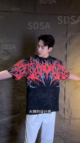 T3493夏季高级感新款男士潮牌痞帅压胶撞色圆领短袖T恤时尚百搭上衣