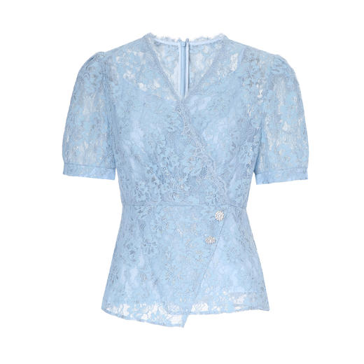 EITIE爱特爱法式优雅透感镂空收腰蕾丝短袖小上衣2025年夏季新款B2513610 商品图5