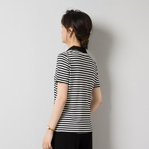 丁摩 加捻真丝T恤衫女100桑蚕丝翻领上衣Y3716 商品图2