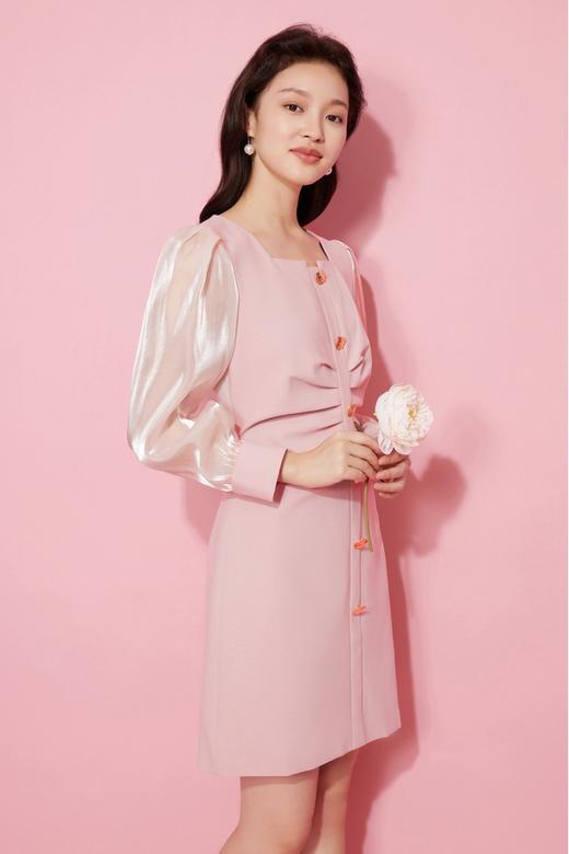 Le Malene 高级粉色拼接网纱褶皱连衣裙 19876 商品图2