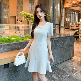 奢姿大码女装2025夏季气质方领小香风连衣裙胖妹妹纽扣时尚裙子9952869745