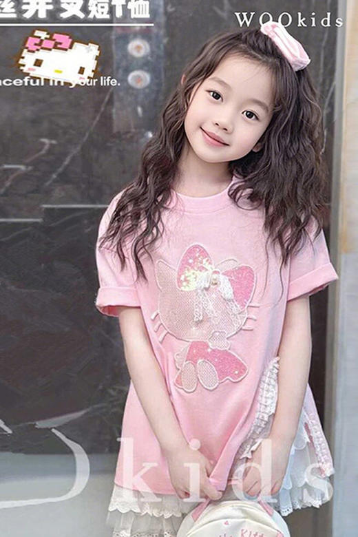 点此购买 110-170Kitty夏季女童蕾丝短裤套装 xb 319144 商品图3