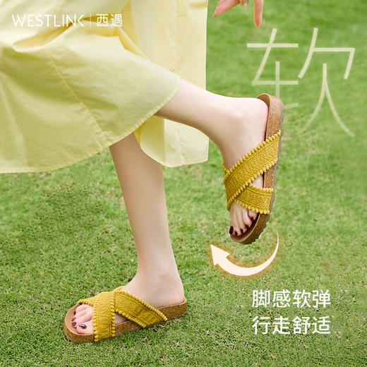 西遇厚底凉拖鞋女夏季外穿新款波西米亚复古勃肯软木一字拖鞋K1156753 商品图3