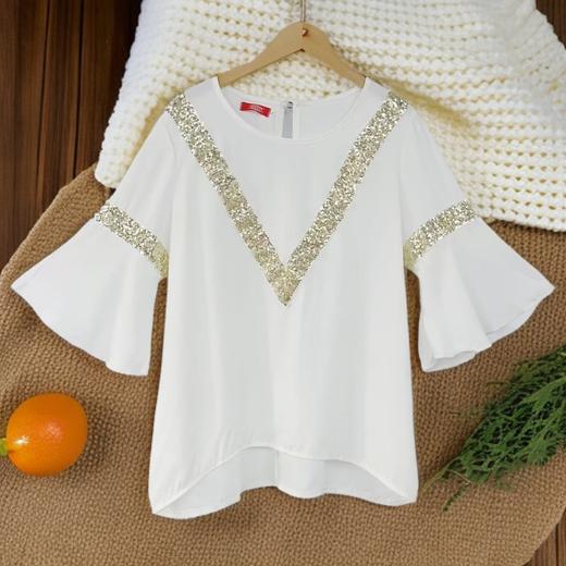 超值购【诗铭洛可】6309短袖T恤雪纺喇叭袖亮片上衣A10-2 商品图2