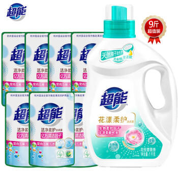 超能洗衣液9斤套装【超值囤货】去渍洁净亲肤护衣 持久留香蔷薇花香 /家庭清洁/纸品 /衣物清洁 /普通洗衣液 商品图4