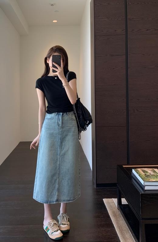 J家原单高级感烫钻显腿长高腰A字开叉半身裙 商品图9