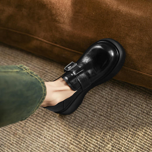 阿么手工女鞋复古厚底乐福鞋增高显瘦2025新款英伦风小皮鞋女4CM 商品图4