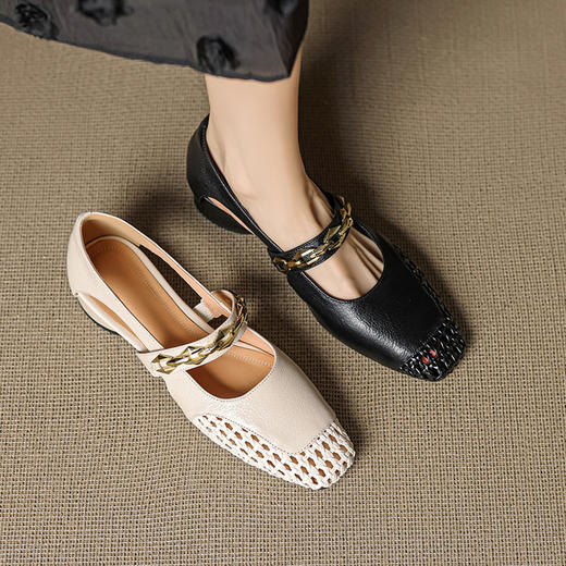 【预售5天】新款真皮法式编织镂空玛丽珍单鞋女夏季百搭透气凉单鞋SY&G1431 商品图1