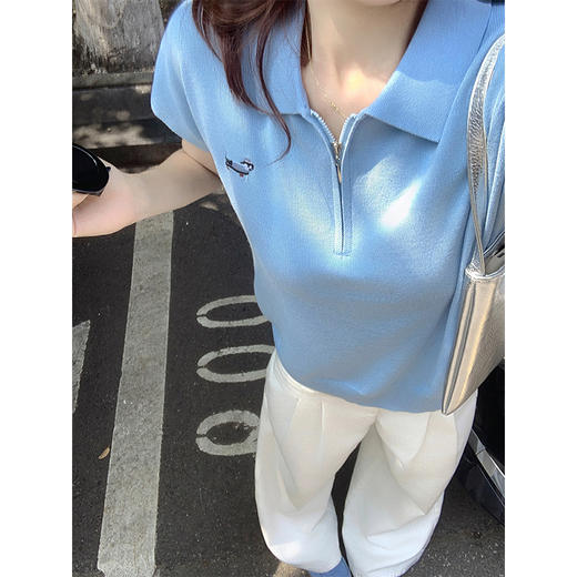<曾小咸推荐>正肩针织衫Polo领上衣T恤 商品图1