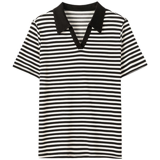 丁摩 加捻真丝T恤衫女100桑蚕丝翻领上衣Y3716 商品图1