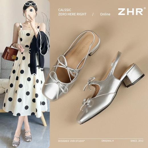 ZHR则则时尚蝴蝶结包头凉鞋2025新款气质百搭单凉鞋粗跟法式女鞋 商品图1