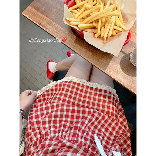 <曾小咸推荐>设计感收腰红格子连衣裙 商品图2