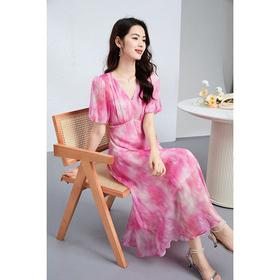 「高货kbnq」全新升级【铂金会员487/天猫659/差价172】(33544)洛诗琳气质桑蚕丝印花连衣裙2025夏季仙气V领收腰a字裙