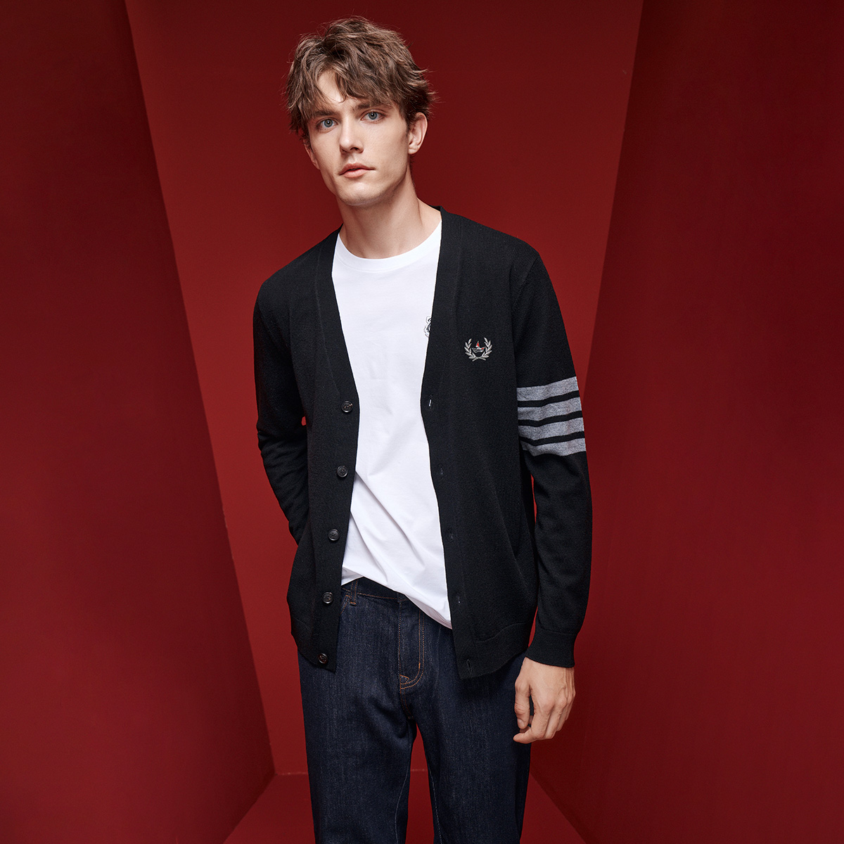 纳维凯尔Navigare意大利小帆船 简约条纹羊毛衫男士开衫毛衣外套 1134094201