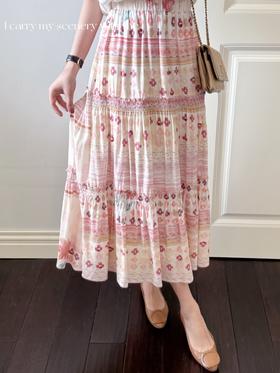 随身携带我的风景｜天然亚麻与再生纤维素高档舒适面料 打揽工艺设计 全腰松紧半身裙  花色