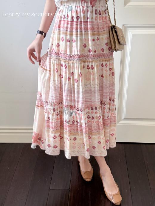 随身携带我的风景｜天然亚麻与再生纤维素高档舒适面料 打揽工艺设计 全腰松紧半身裙  花色 商品图0