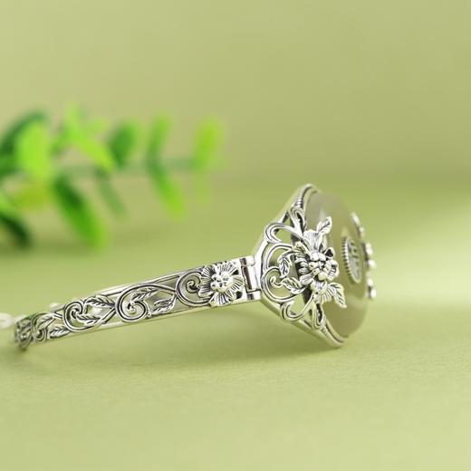 【优雅牡丹】S925银镂空牡丹福字和田玉青玉平安扣手链【SCH-TRS51012】 商品图2