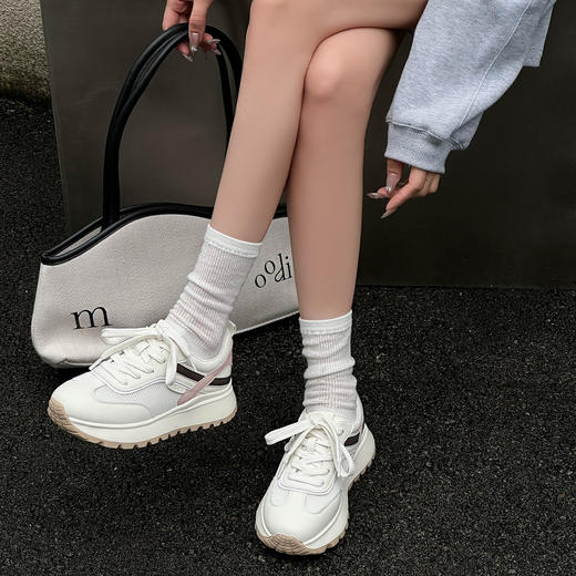 经典鲨2025年夏季新品牛皮革网面拼接透气系带舒适休闲鞋女KW160-529161 商品图2