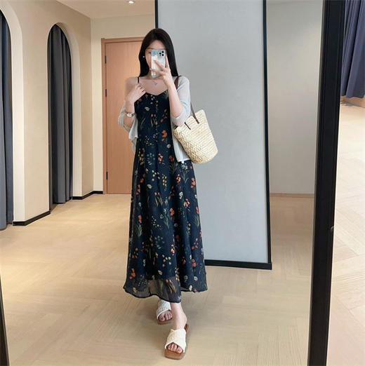 品牌花色花园天丝吊带裙显瘦小A字连衣裙 商品图13
