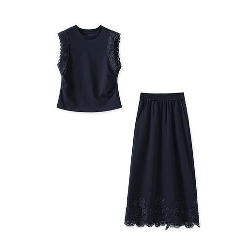 「高货wl」全新升级【铂金会员330/天猫439/差价109】(99833)洛诗琳气质蕾丝拼接收腰显瘦无袖上衣直筒半裙两件套装女wl99833 商品图4