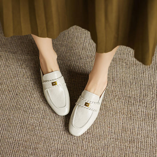 阿么手工女鞋复古风真皮穆勒鞋2025新款软底百搭夏季包头拖2.5CM 商品图3