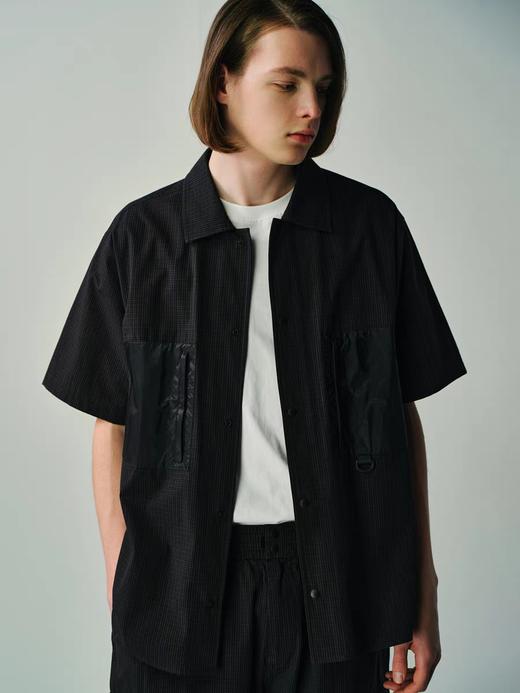 EviStub/E-5CCS134/日产色织全棉复古格纹宽松廓形机能口袋短袖衬衫 商品图2