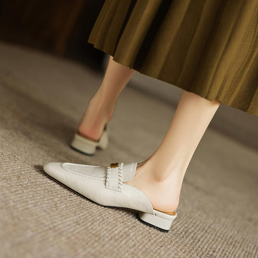 阿么手工女鞋复古风真皮穆勒鞋2025新款软底百搭夏季包头拖2.5CM 商品图2