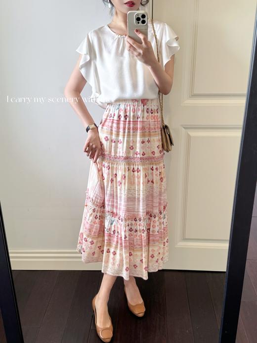 随身携带我的风景｜天然亚麻与再生纤维素高档舒适面料 打揽工艺设计 全腰松紧半身裙  花色 商品图1