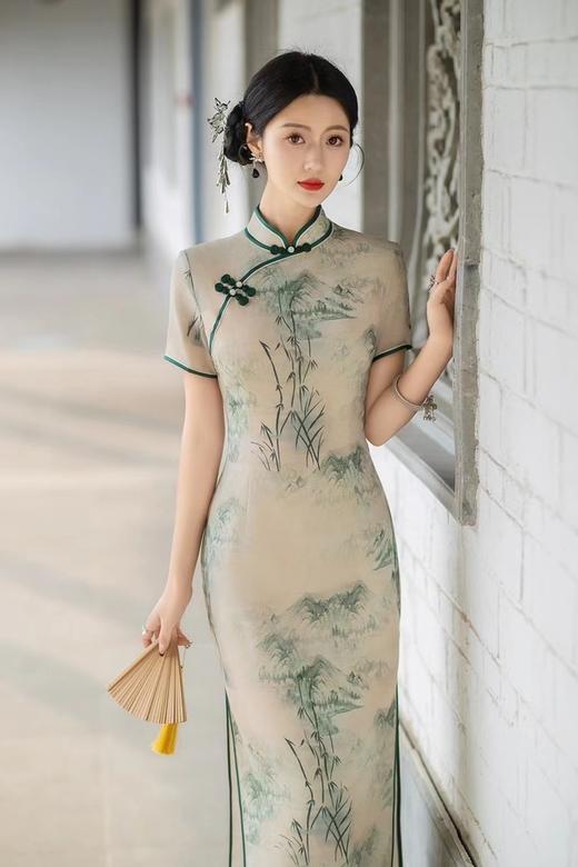 ELLA JADE 气质绿色竹叶旗袍连衣裙 20052 商品图1